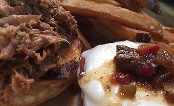 Product: BBQ pulled pork, salami and monetary cheese - Foothills Brewing in Winston Salem, NC American Restaurants