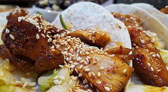 Product: Korean BBQ chicken and napa slaw - Foothills Brewing in Winston Salem, NC American Restaurants
