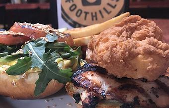 Product: Grilled chicken, shrimp and ginger garlic aioli - Foothills Brewing in Winston Salem, NC American Restaurants