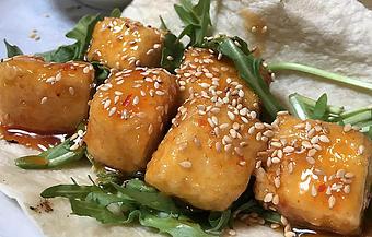 Product: Fried tofu, arugula and sweet Thai chili sauce - Foothills Brewing in Winston Salem, NC American Restaurants