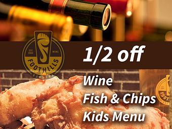 Product: TUESDAY: 1/2 off Fish N Chips, Wine and Kids Menu - Foothills Brewing in Winston Salem, NC American Restaurants