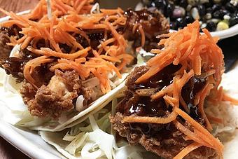 Product: Fried chicken, sweet teriyaki, cabbage and pickled carrots - Foothills Brewing in Winston Salem, NC American Restaurants
