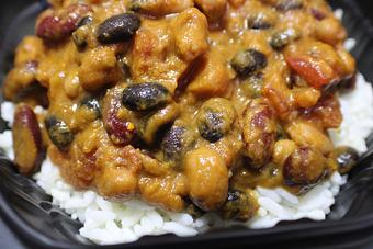 Product: Rice & Beans with three types of beans, tomatoes and spices over rice - Franconia Heritage Restaurant in Telford, PA American Restaurants