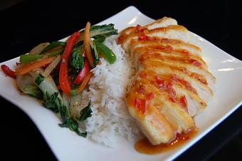 Product: Meyer Lemon Chicken with mixed vegetable stir-fry - Frank Fats in Downtown Sacramento - Sacramento, CA Chinese Restaurants