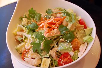 Product: Sesame Mustard Chicken Salad with mixed greens, carrots, cilantro, almonds, and tomatoes - Frank Fats in Downtown Sacramento - Sacramento, CA Chinese Restaurants