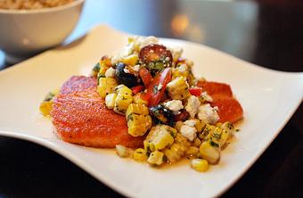Product: Organic King Salmon with Roasted Corn Salad - Frank Fats in Downtown Sacramento - Sacramento, CA Chinese Restaurants