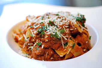 Product: Pappardelle with Ragu alla Bolognese.  Ground pork with carrots, onions, celery and Italian herbs and spices. - Frank Fats in Downtown Sacramento - Sacramento, CA Chinese Restaurants