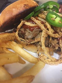 Product: Hand Pulled Pork Sandwich - Full City Cafe in Portage, MI American Restaurants