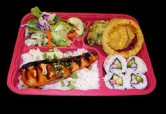Product: Bento Box #3: Teriyaki Salmon - Getaxpress in Hanford, CA Bars & Grills