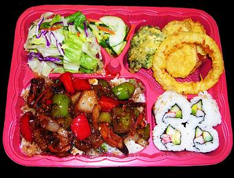 Product: Bento Box #5: Spicy Chicken - Getaxpress in Hanford, CA Bars & Grills