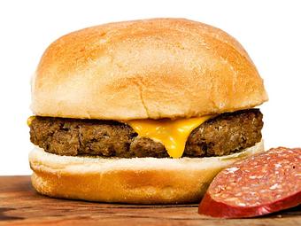 Product: Infused with spicy cured European sausage. - Gimme A Burger in Deerfield Beach - Deerfield Beach, FL Hamburger Restaurants