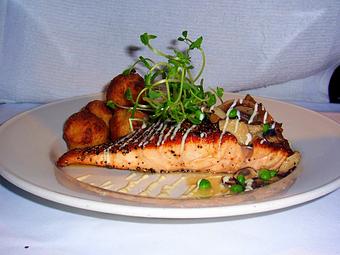 Product: Pan Roasted Salmon - Go Fish Restaurant - Olde Mistick Village in Olde Mistick Village - Mystic, CT Seafood Restaurants