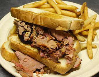 Product: Smokestack Sandwich and Fries - Goodman's Real Pit BBQ in Perry, FL Barbecue Restaurants