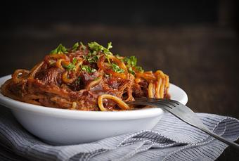 Product: BBQ Spaghetti as seen on Diners, Drive-Ins & Dives - Hwy 61 Roadhouse & Kitchen in Saint Louis, MO Barbecue Restaurants