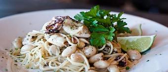 Product: Linguine with Grilled Kalamari and Iacopi Farms Italian Butter Beans - Its Italia in Half Moon Bay, CA American Restaurants