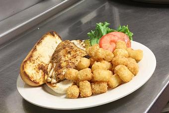 Product: Cajun Walleye Sandwich w/ Tator Tots - Jimmy's Food & Drink in Downtown Vadnais Heights - Vadnais Heights, MN American Restaurants