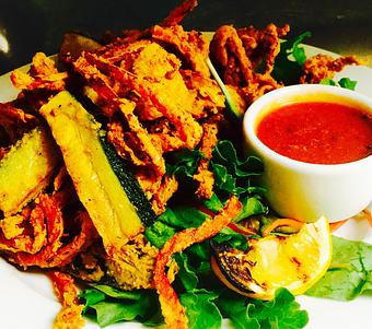Product: Crispy Moneteray Bay Calamari, with Marinara and Fritto Misti - JJ's Restaurant in Kansas City, MO French Restaurants