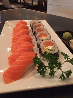 Product: Salmon Nigiri on left, Philadelphia Roll - Kaneyama Japanese Restaurant & Sushi Bar in Houston, TX Japanese Restaurants