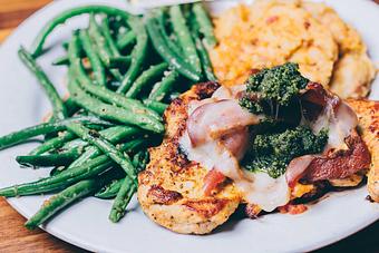 Product: Bacon Pesto Chicken - Kerbey Lane Cafe in Austin, TX American Restaurants