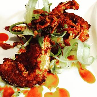 Product: Buttermilk Marinated Shrimp • Blue Cheese Aioli • Crispy Carrots • Shaved Celery • Housemade Hot Sauce - Kinderhook Tap in Oak Park, IL American Restaurants