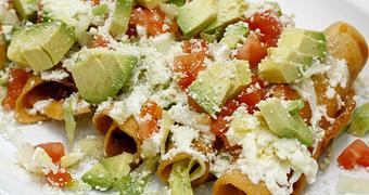 Product: (Supreme) Hand-rolled Corn Tortillas filled with Pulled Chicken then pan-fried and topped with Lettuce, Tomato, Avocado Cotija Cheese & Sour Cream (3 per order) - La Lupita Tacos Mexicanos in Olneyville - Providence, RI Mexican Restaurants