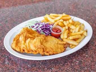 Product: Tilapia filet coated in batter and fried, served with Fries and your choice of Cole Slaw or a small Garden Salad - La Lupita Tacos Mexicanos in Olneyville - Providence, RI Mexican Restaurants