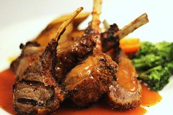 Product: Rack of Lamb cooked in a demi-glace mustard served with roasted vegetables & potatoes - La Mezzaluna in Princeton, NJ Italian Restaurants