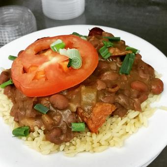 Product: *Red beans are slow smoked and paired with pork hot link sausages. Yum!! - Les Sisters' Southern Kitchen & BBQ in Chatsworth, CA Steak House Restaurants