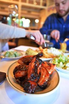Product: Best of all the BBQ:  Ribs, Sausage, Mary's organic BBQ Chicken, Caesar Salad etc. - MacArthur Park Restaurant in Palo Alto, CA American Restaurants