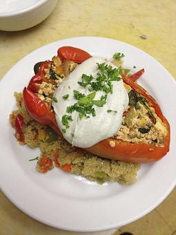 Product: stuffed local peppers, organic quinoa and cashew cream - Main Squeeze in Beautiful Downtown Columbia - Columbia, MO Sandwich Shop Restaurants
