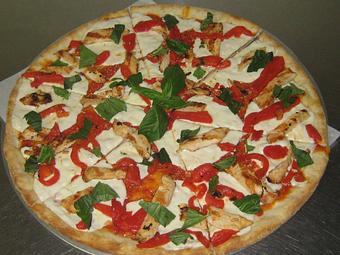 Product: MamaRosa Grilled Chicken-Roasted Red Pepper Pie - Mama Rosa Pizza and Pasta in Rutherford, NJ Pizza Restaurant