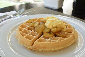 Product: Belgian Waffle, Bourbon Bananas and Custard - Copper Lounge in Los Angeles, CA Bars & Grills