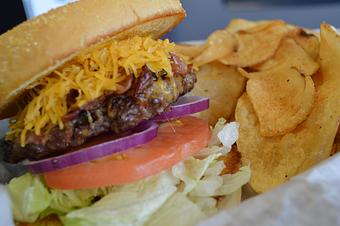 Product: Bacon cheeseburger with homemade chips - Mario's Pizza & Grill in Knoxville, TN Pizza Restaurant