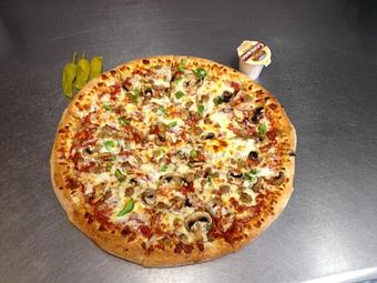 Product: Mario's Supreme pizza available in 4 sizes - small 10", medium 12", large 14" or a Super Mario 20"! - Mario's Pizza & Grill in Knoxville, TN Pizza Restaurant