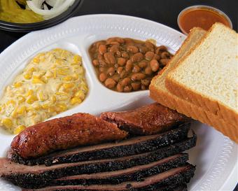 Product: 2 meat plate with brisket and sausage - Meyer's Elgin Smokehouse in Elgin, TX Barbecue Restaurants
