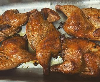Product: BBQ Pepper Lime chicken halves. - Meyer's Elgin Smokehouse in Elgin, TX Barbecue Restaurants