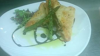 Product: Asparagus, wild mushroom, and spring greens tart - Michael Anthony's at the Inn in Versailles, OH Restaurants/Food & Dining