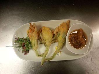 Product: Fried stuffed local squash blossoms - Michael Anthony's at the Inn in Versailles, OH Restaurants/Food & Dining