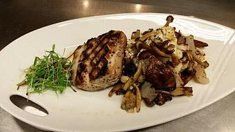 Product: Wood-fired Mahi Mahi over sauteed local cauliflower, wild mushrooms, shallots, and herbs garnished with lemon agrumato. - Michael Anthony's at the Inn in Versailles, OH Restaurants/Food & Dining