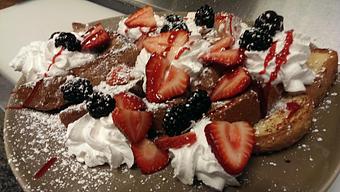 Product: Blackberry & Strawberry French Toast with Whipped Cream - Michael’s Cafe 2 in Pompano Beach, FL Hamburger Restaurants