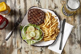 Product: 9oz Mickey Burger - Mickey Finn's Brewery in Downtown Libertyville - Libertyville, IL Pizza Restaurant