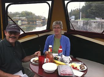 Product: Breakfast on the bow of a Lockmaster 42'.  Perfect start to a perfect day! - Mid-Lakes Navigation Company in Skaneateles, NY Business Services