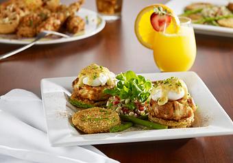 Product: Crab Cake & Fried Green Tomato Eggs Benedict - Miss Shirley's Cafe in Roland Park - Baltimore, MD American Restaurants