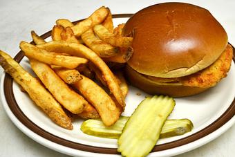 Product: Choose a grilled or fried chicken sandwich! - Moosejaw Pizza in The Waterpark Capital of the World in Wisconsin Dells! - Wisconsin Dells, WI American Restaurants Product: Choose a grilled or fried chicken sandwich! - Moosejaw Pizza in The Waterpark Capital of the World in Wisconsin Dells! - Wisconsin Dells, WI American Restaurants