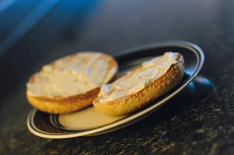 Product: Bagel with cream cheese - Mother Fool's Coffeehouse in Willy St. - Madison, WI Coffee, Espresso & Tea House Restaurants