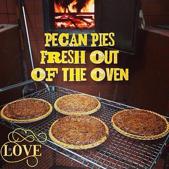 Product: Southern Style Pecan Pies - we have two for you to choose from - one includes Chocolate Chips and is just awesome! Great balance between richness of the chocolate and the Pecans. Give it a try next time you're in. - New Market BBQ in Downtown New Market, AL - New Market, AL Barbecue Restaurants