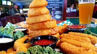 Product: O'Blarney's Sampler - Beer Buddies, Mozzarella Sticks, Clam Strips, Red Hook Battered Shrimp and Onion Rings - O'Blarney's Pub & Restaurant in Olympia, WA Irish Restaurants