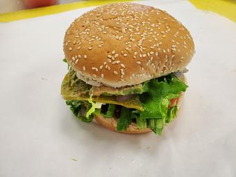 Product: Baja Burger with Green Chile's - On a Roll Sandwich Shoppe in Carlsbad, CA Delicatessen Restaurants