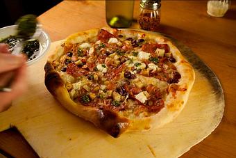 Product: Seasonally inspired menu with daily specials. Pictured: Rick's Pie. - Onespeed in Sacramento, CA Pizza Restaurant