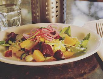 Product: Seasonally inspired menu with daily specials. Pictured: Roasted Beet, Potato & Smoked Trout Salad. - Onespeed in Sacramento, CA Pizza Restaurant